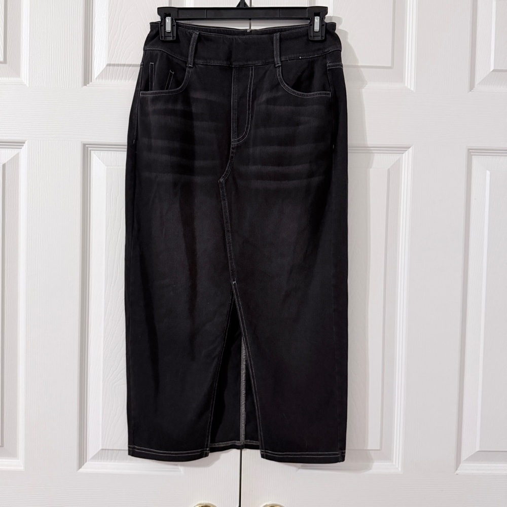 Halara Flex™ High Waisted Pockets Bodycon Washed Denim Casual Midi Skirt Small